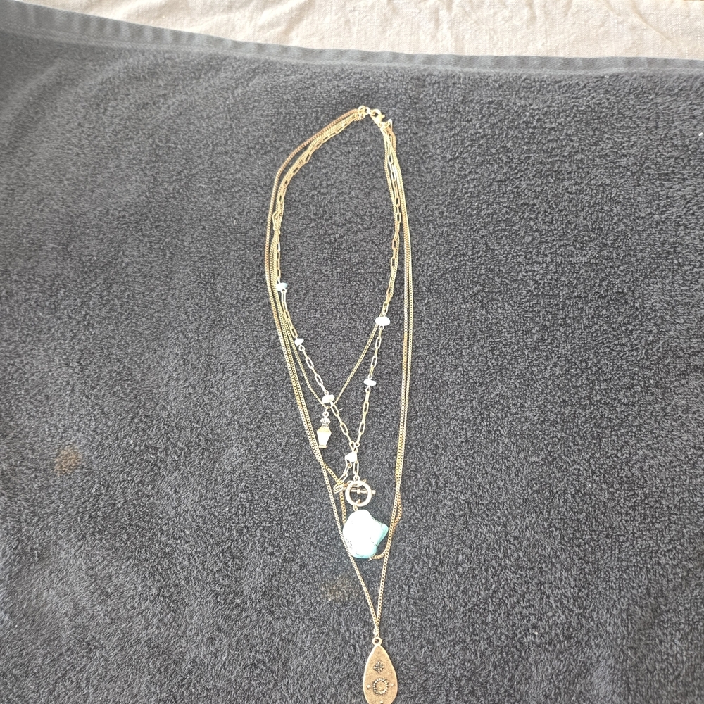 Free Press Gold Layered Necklace with Turquoise Accents - Picture 2 of 5